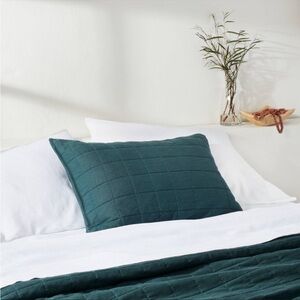 Standard Heavyweight Linen Blend Quilt Sham Dark Teal Blue set of 2 Casaluna